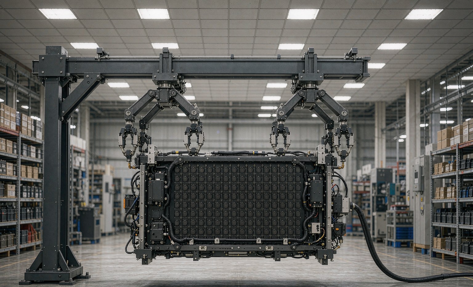 Laser Welding Robots in EV Battery Manufacturing EV battery pack on an automated assembly line
