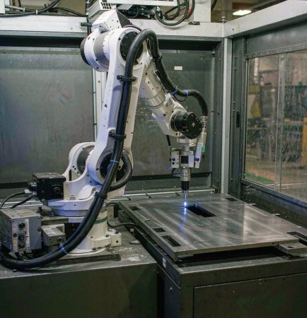Robotic laser welding cell with a six-axis robot and fiber laser welding head